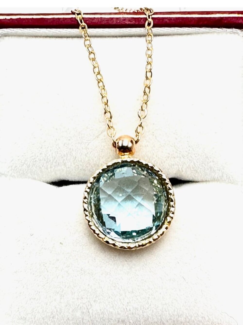 14k Yellow Gold Blue Topaz Pendant Necklace 18" Chain Italy
